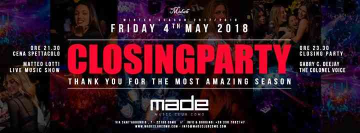 Friday Closing Party at Made Club Como