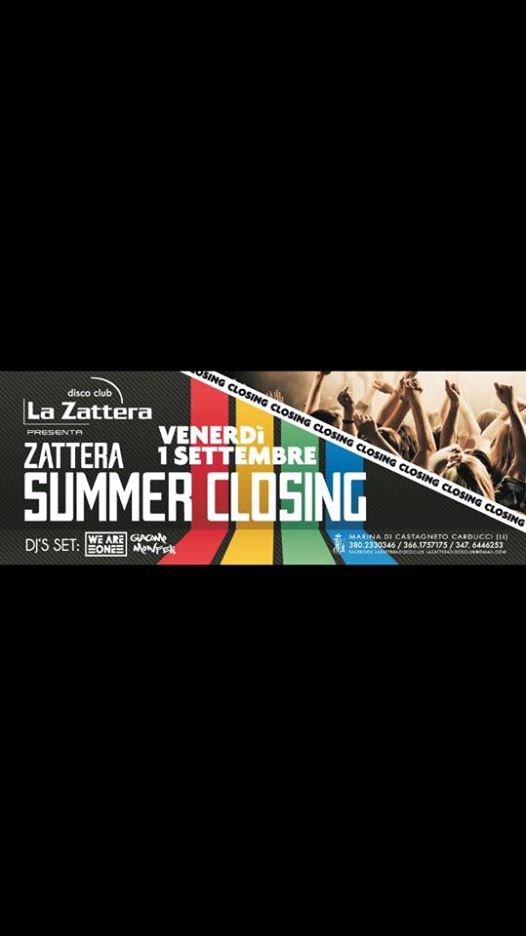 Venerdì 1 Settembre - Zattera Summer closing party!!!