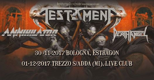 Testament + Annihilator e Death Angel - Bologna 30 novembre 2017