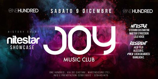 Sabato 9 Dicembre JOY MUSIC CLUB