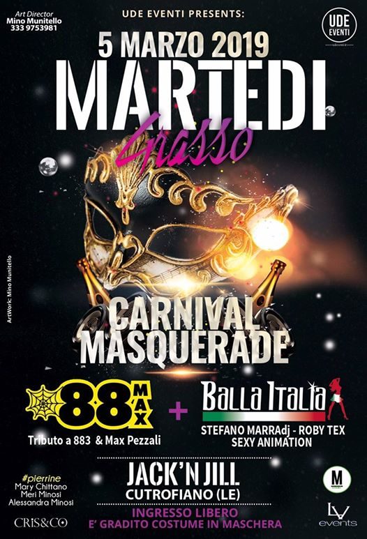 Martedì Grasso Carnival Masquerade il 5 Marzo al Jack’n Jill