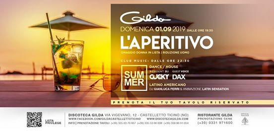 Discoteca Gilda • Aperitivo Live & Club • Domenica 01 Settembre