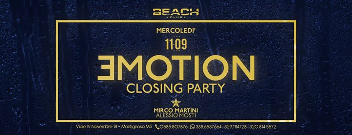 Ǝmotion Closing Party - Beach Club - Mercoledì 11 Settembre
