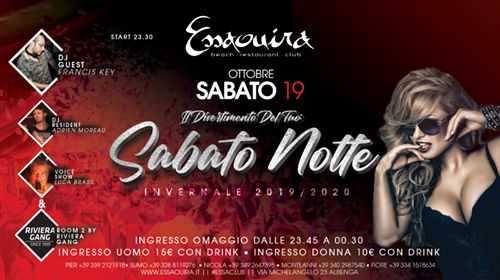 Sabato 19 Ottobre: #EssaClub : Cena & Discoteca