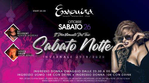 Sabato 26 Ottobre: #EssaClub : Cena & Discoteca