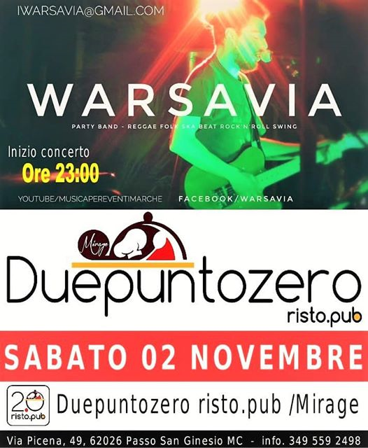 Duepuntozero Ristopub - Mirage - Warsavia live Sabato 2.11