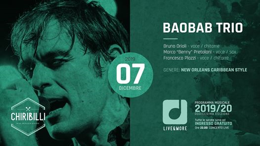 Sabato 7 Dicembre Baobab Trio Live&More 12° ed.