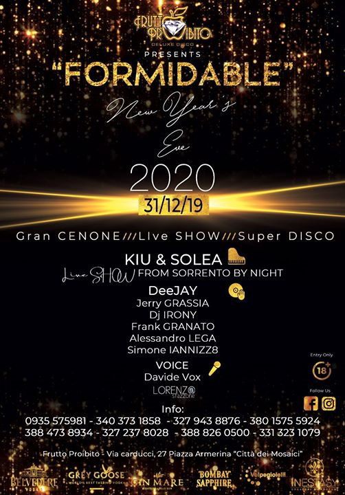 Capodanno Formidable 2020 Frutto Proibito Disco New Year's Eve