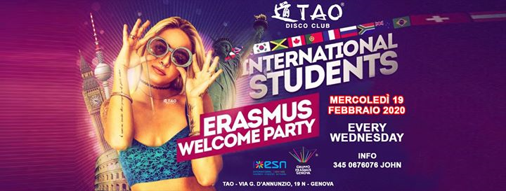 Erasmus Welcome Party @TAO - mer.19/02/20