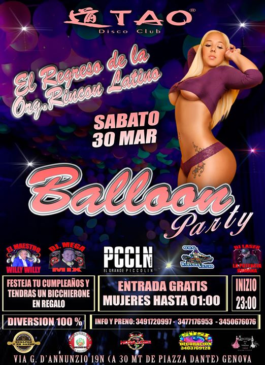 Discoteca Tao Presenta Balloon Party Sabado 30.03.19