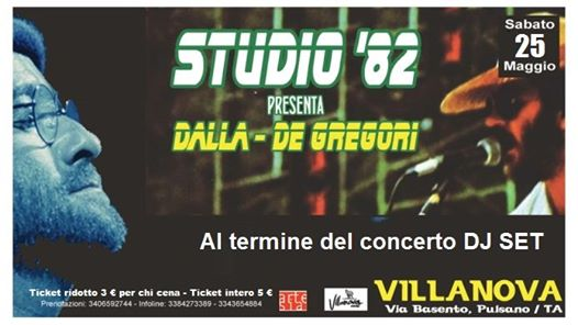 Omaggio a Dalla e De Gregori con Studio82 in concerto + Dj Set